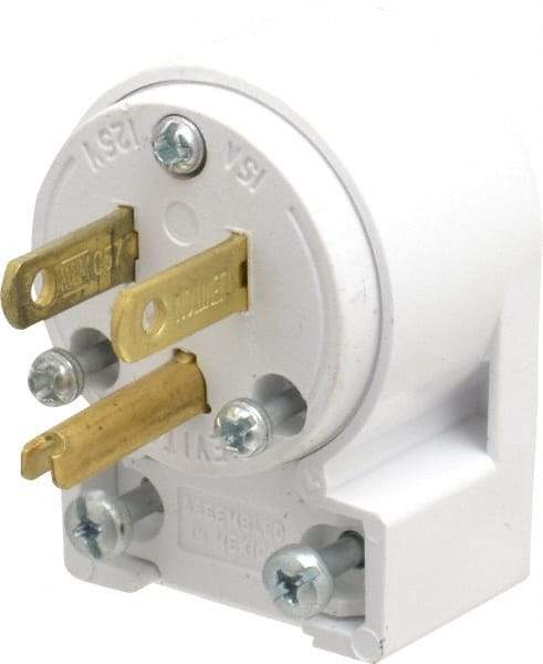 Leviton - 125 VAC, 15 Amp, 5-15P NEMA, Angled, Self Grounding, Residential Grade Plug - 2 Pole, 3 Wire, 1 Phase, PVC, White - A1 Tooling