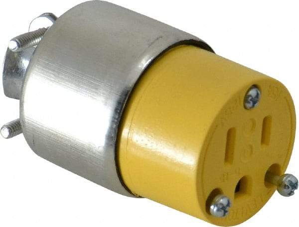 Leviton - 125 VAC, 15 Amp, 5-15R NEMA, Straight, Self Grounding, Residential Grade Connector - 2 Pole, 3 Wire, 1 Phase, PVC, Steel, Yellow - A1 Tooling