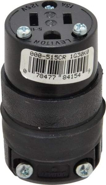 Leviton - 125 VAC, 15 Amp, 5-15R NEMA, Straight, Self Grounding, Residential Grade Connector - 2 Pole, 3 Wire, 1 Phase, Rubber, Black - A1 Tooling