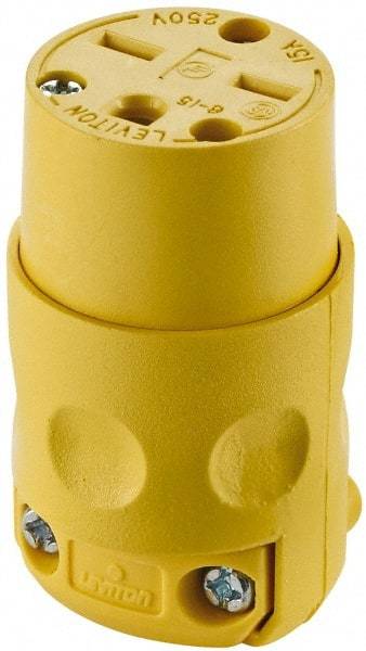 Leviton - 250 VAC, 15 Amp, 6-15R NEMA, Straight, Self Grounding, Commercial Grade Connector - 2 Pole, 3 Wire, 3 Phase, PVC, Yellow - A1 Tooling