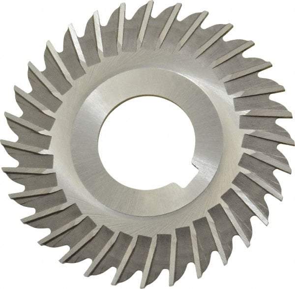 Made in USA - 3" Blade Diam x 5/64" Blade Thickness, 1" Hole, 32 Teeth, High Speed Steel Side Chip Saw - Straight Tooth, Arbor Connection, Right Hand Cut, Uncoated, with Keyway - A1 Tooling