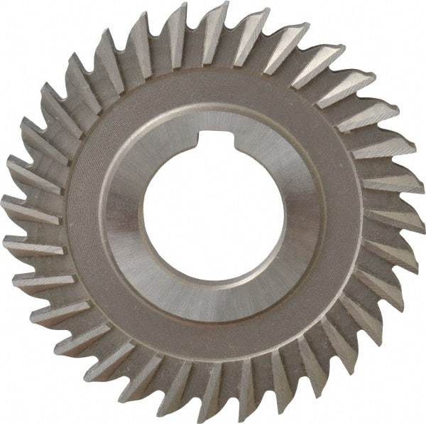 Made in USA - 3" Blade Diam x 1/4" Blade Thickness, 1" Hole, 32 Teeth, High Speed Steel Side Chip Saw - Straight Tooth, Arbor Connection, Right Hand Cut, Uncoated, with Keyway - A1 Tooling