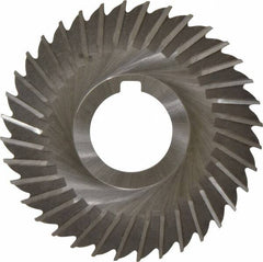 Made in USA - 4" Blade Diam x 7/64" Blade Thickness, 1-1/4" Hole, 36 Teeth, High Speed Steel Side Chip Saw - Straight Tooth, Arbor Connection, Right Hand Cut, Uncoated, with Keyway - A1 Tooling