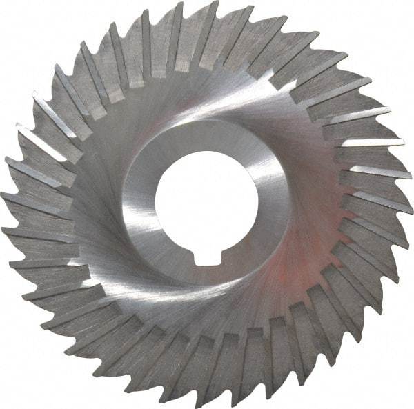 Made in USA - 4" Blade Diam x 1/16" Blade Thickness, 1" Hole, 36 Teeth, High Speed Steel Side Chip Saw - Straight Tooth, Arbor Connection, Right Hand Cut, Uncoated, with Keyway - A1 Tooling