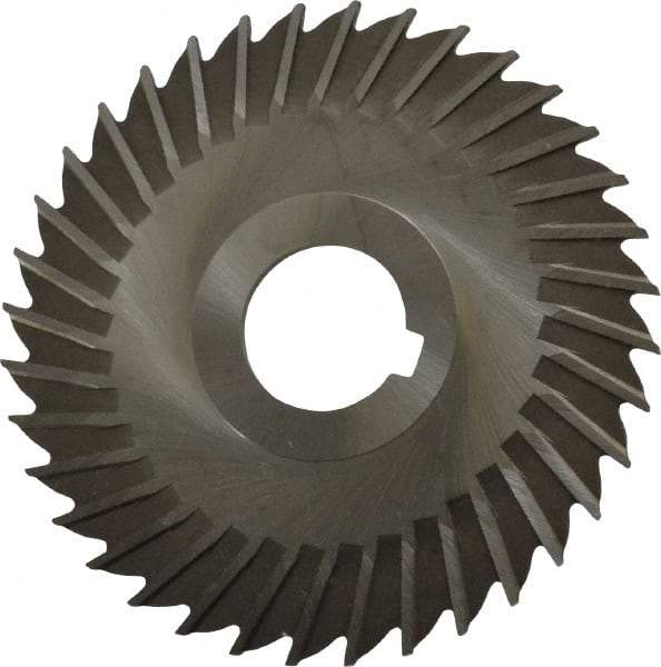 Made in USA - 4" Blade Diam x 7/64" Blade Thickness, 1" Hole, 36 Teeth, High Speed Steel Side Chip Saw - Straight Tooth, Arbor Connection, Right Hand Cut, Uncoated, with Keyway - A1 Tooling