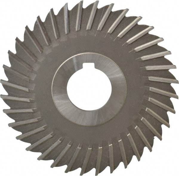 Made in USA - 4" Blade Diam x 9/64" Blade Thickness, 1" Hole, 36 Teeth, High Speed Steel Side Chip Saw - Straight Tooth, Arbor Connection, Right Hand Cut, Uncoated, with Keyway - A1 Tooling