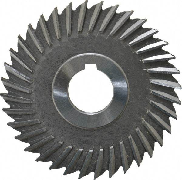 Made in USA - 4" Blade Diam x 3/16" Blade Thickness, 1" Hole, 36 Teeth, High Speed Steel Side Chip Saw - Straight Tooth, Arbor Connection, Right Hand Cut, Uncoated, with Keyway - A1 Tooling