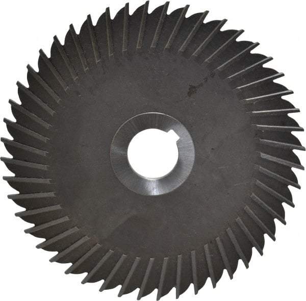 Made in USA - 6" Blade Diam x 1/8" Blade Thickness, 1" Hole, 48 Teeth, High Speed Steel Side Chip Saw - Straight Tooth, Arbor Connection, Right Hand Cut, Uncoated, with Keyway - A1 Tooling