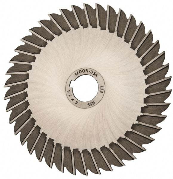 Made in USA - 8" Blade Diam x 1/8" Blade Thickness, 1-1/4" Hole, 42 Teeth, High Speed Steel Side Chip Saw - Straight Tooth, Arbor Connection, Right Hand Cut, Uncoated, with Keyway - A1 Tooling