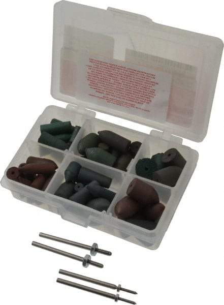 Made in USA - 102 Piece Rubberized Abrasive Point Set - Includes 4 Mandrels & 64 Points - A1 Tooling