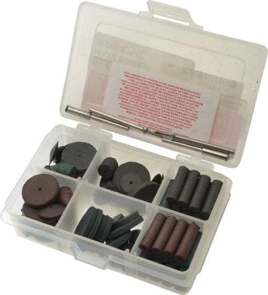 Made in USA - 64 Piece Rubberized Abrasive Point and Wheel Set - Includes 1/8 Inch Diameter Shank - A1 Tooling