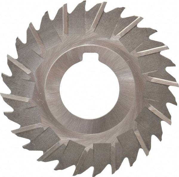 Made in USA - 3" Blade Diam x 1/16" Blade Thickness, 1" Hole, 28 Teeth, High Speed Steel Side Chip Saw - Staggered Tooth, Arbor Connection, Right Hand Cut, Uncoated, with Keyway - A1 Tooling