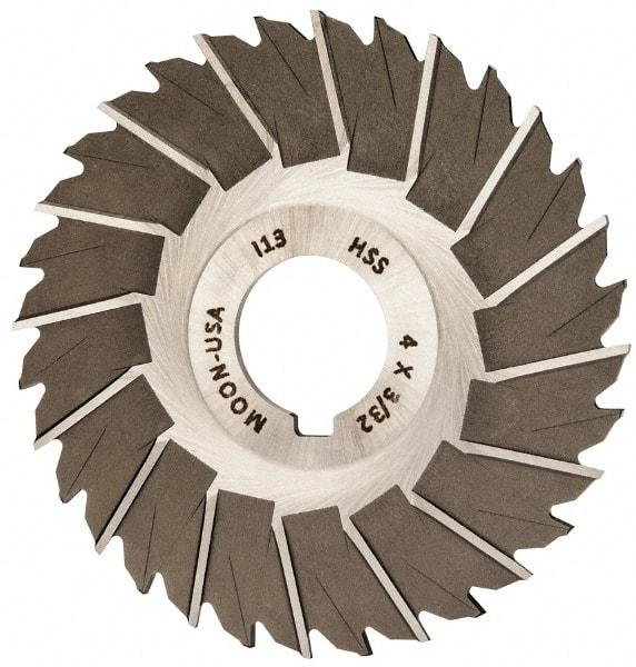 Made in USA - 4" Blade Diam x 3/32" Blade Thickness, 1" Hole, 32 Teeth, High Speed Steel Side Chip Saw - Staggered Tooth, Arbor Connection, Right Hand Cut, Uncoated, with Keyway - A1 Tooling