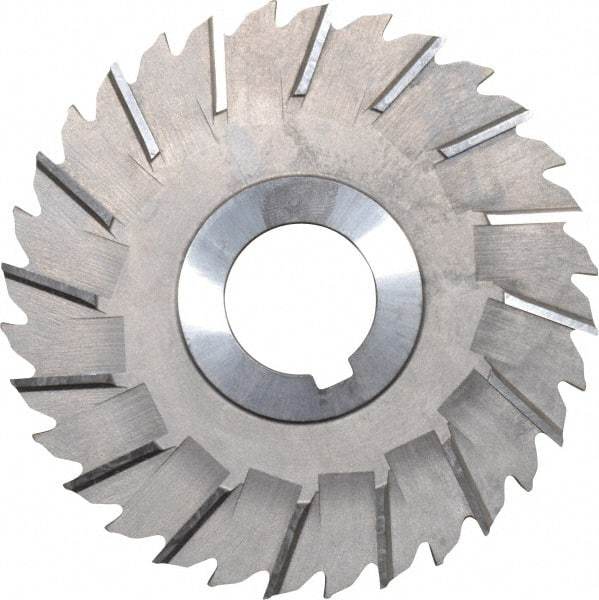 Made in USA - 4" Blade Diam x 5/32" Blade Thickness, 1" Hole, 32 Teeth, High Speed Steel Side Chip Saw - Staggered Tooth, Arbor Connection, Right Hand Cut, Uncoated, with Keyway - A1 Tooling