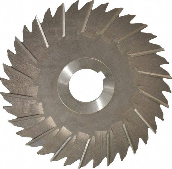 Made in USA - 5" Blade Diam x 1/8" Blade Thickness, 1" Hole, 36 Teeth, High Speed Steel Side Chip Saw - Staggered Tooth, Arbor Connection, Right Hand Cut, Uncoated, with Keyway - A1 Tooling