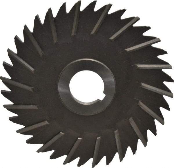 Made in USA - 5" Blade Diam x 3/16" Blade Thickness, 1" Hole, 36 Teeth, High Speed Steel Side Chip Saw - Staggered Tooth, Arbor Connection, Right Hand Cut, Uncoated, with Keyway - A1 Tooling