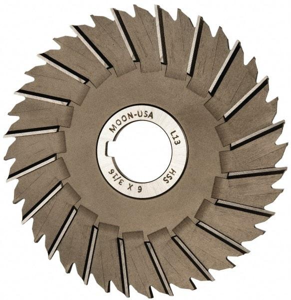 Made in USA - 6" Blade Diam x 3/16" Blade Thickness, 1-1/4" Hole, 40 Teeth, High Speed Steel Side Chip Saw - Staggered Tooth, Arbor Connection, Right Hand Cut, Uncoated, with Keyway - A1 Tooling