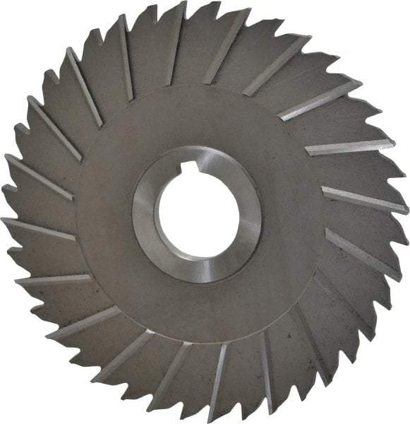 Made in USA - 6" Blade Diam x 1/4" Blade Thickness, 1-1/4" Hole, 40 Teeth, High Speed Steel Side Chip Saw - Staggered Tooth, Arbor Connection, Right Hand Cut, Uncoated - A1 Tooling