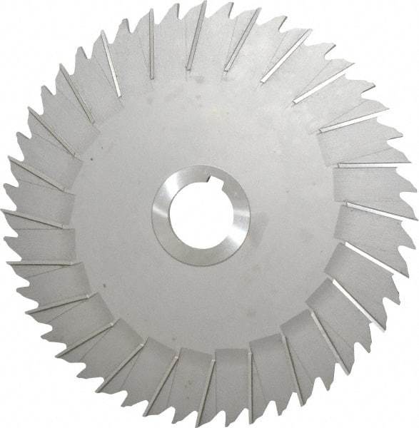 Made in USA - 8" Blade Diam x 3/16" Blade Thickness, 1-1/4" Hole, 48 Teeth, High Speed Steel Side Chip Saw - Staggered Tooth, Arbor Connection, Right Hand Cut, Uncoated, with Keyway - A1 Tooling