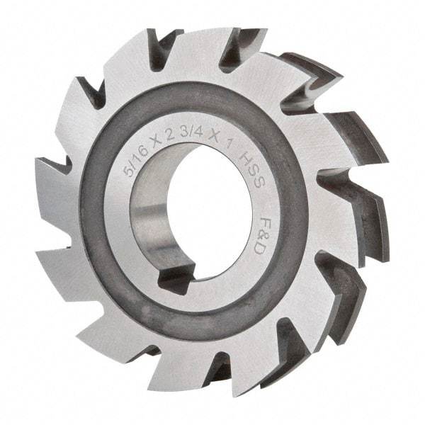 Made in USA - 5/32" Radius, 5/16" Circle Diam, 2-3/4" Diam x 0.572" Wide Cut, High Speed Steel Concave Radius Cutter - 2-3/4" OAL, Arbor Connection, Uncoated, Form Relieved, 10 Teeth - A1 Tooling