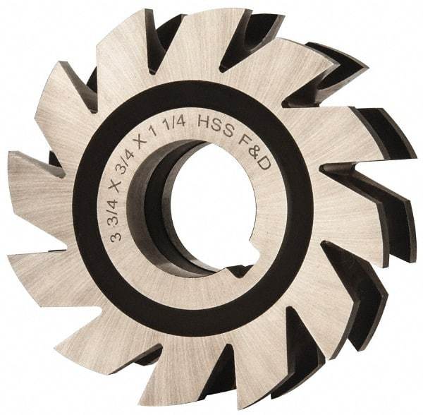 Made in USA - 3/8" Radius, 3/4" Circle Diam, 3-3/4" Diam x 1.197" Wide Cut, High Speed Steel Concave Radius Cutter - 3-3/4" OAL, Arbor Connection, Uncoated, Form Relieved, 10 Teeth - A1 Tooling