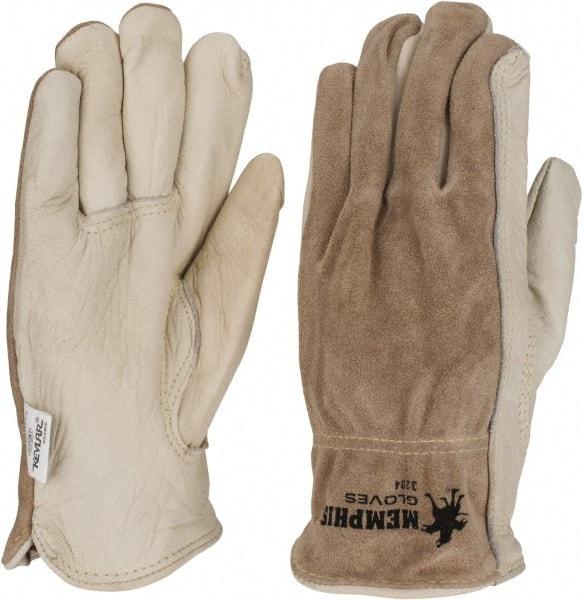 MCR Safety - Size M (8) Split Back/Grain Palm Cowhide General Protection Work Gloves - For Work & Driver, Uncoated, Full Fingered, Cream/Black/Brown, Paired - A1 Tooling