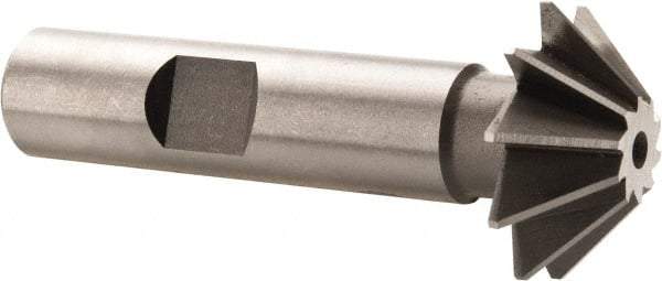 Made in USA - 1" Diam x 5/16" Width of Cut, 45° Included Angle, Shank Connection, High Speed Steel Single Angle Cutter - 1/2" Shank Diam, 2-1/2" Overall Length, Right Hand Cut, Uncoated - A1 Tooling