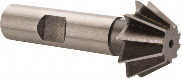 Made in USA - 1" Diam x 7/16" Width of Cut, 60° Included Angle, Shank Connection, High Speed Steel Single Angle Cutter - 1/2" Shank Diam, 2-1/2" Overall Length, Right Hand Cut, Uncoated - A1 Tooling