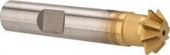 Made in USA - 1/2" Diam x 1/8" Width of Cut, 45° Included Angle, Shank Connection, High Speed Steel Single Angle Cutter - 3/8" Shank Diam, 2-1/8" Overall Length, Right Hand Cut, TiN Coated - A1 Tooling