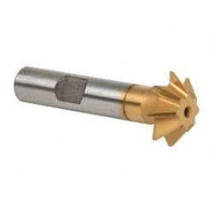 Made in USA - 3/4" Diam x 3/16" Width of Cut, 45° Included Angle, Shank Connection, High Speed Steel Single Angle Cutter - 3/8" Shank Diam, 2-1/8" Overall Length, Right Hand Cut, TiN Coated - A1 Tooling