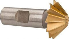 Made in USA - 1-1/2" Diam x 1/2" Width of Cut, 45° Included Angle, Shank Connection, High Speed Steel Single Angle Cutter - 3/4" Shank Diam, 2-3/4" Overall Length, Right Hand Cut, TiN Coated - A1 Tooling