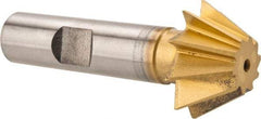 Made in USA - 1" Diam x 7/16" Width of Cut, 60° Included Angle, Shank Connection, High Speed Steel Single Angle Cutter - 1/2" Shank Diam, 2-1/2" Overall Length, Right Hand Cut, TiN Coated - A1 Tooling