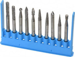 Made in USA - 10 Piece, 1/8" Shank Burr Set - Tungsten Carbide - A1 Tooling