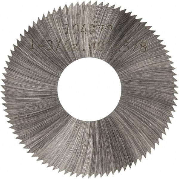 Made in USA - 1-3/4" Diam x 0.008" Blade Thickness x 5/8" Arbor Hole Diam, 90 Tooth Slitting and Slotting Saw - Arbor Connection, Right Hand, Uncoated, High Speed Steel, Concave Ground, Contains Keyway - A1 Tooling