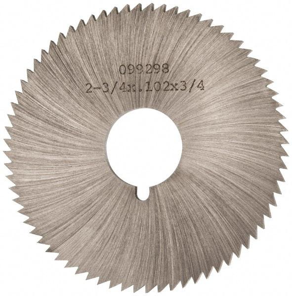 Made in USA - 2-3/4" Diam x 0.102" Blade Thickness x 3/4" Arbor Hole Diam, 72 Tooth Slitting and Slotting Saw - Arbor Connection, Right Hand, Uncoated, High Speed Steel, Concave Ground, Contains Keyway - A1 Tooling