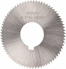 Made in USA - 2-3/4" Diam x 0.04" Blade Thickness x 1" Arbor Hole Diam, 72 Tooth Slitting and Slotting Saw - Arbor Connection, Right Hand, Uncoated, High Speed Steel, Concave Ground, Contains Keyway - A1 Tooling