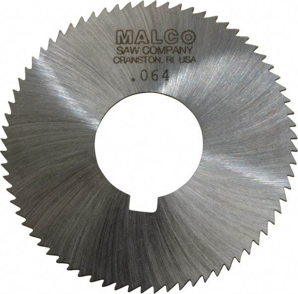 Made in USA - 2-3/4" Diam x 0.064" Blade Thickness x 1" Arbor Hole Diam, 72 Tooth Slitting and Slotting Saw - Arbor Connection, Right Hand, Uncoated, High Speed Steel, Concave Ground, Contains Keyway - A1 Tooling