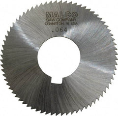 Made in USA - 2-3/4" Diam x 0.064" Blade Thickness x 1" Arbor Hole Diam, 72 Tooth Slitting and Slotting Saw - Arbor Connection, Right Hand, Uncoated, High Speed Steel, Concave Ground, Contains Keyway - A1 Tooling