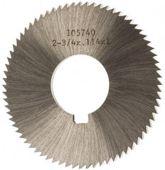 Made in USA - 2-3/4" Diam x 0.114" Blade Thickness x 1" Arbor Hole Diam, 72 Tooth Slitting and Slotting Saw - Arbor Connection, Right Hand, Uncoated, High Speed Steel, Concave Ground, Contains Keyway - A1 Tooling