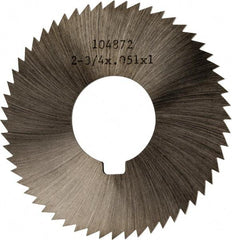 Made in USA - 2-3/4" Diam x 0.051" Blade Thickness x 1" Arbor Hole Diam, 56 Tooth Slitting and Slotting Saw - Arbor Connection, Right Hand, Uncoated, High Speed Steel, Concave Ground, Contains Keyway - A1 Tooling