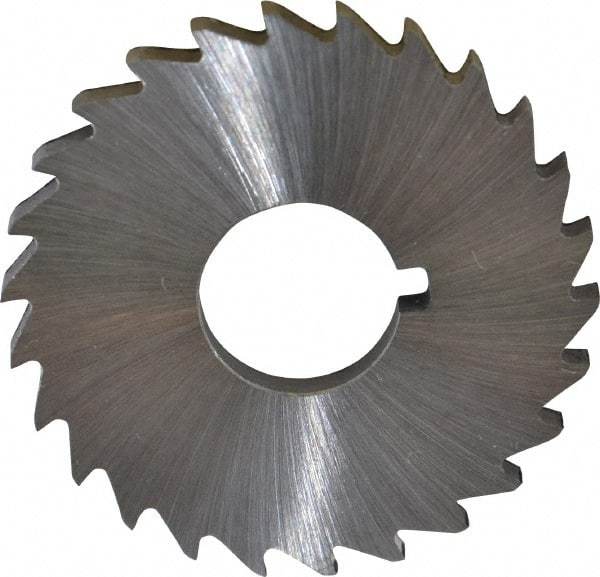 Made in USA - 1-1/2" Diam x 1/8" Blade Thickness x 1/2" Arbor Hole Diam, 26 Tooth Slitting and Slotting Saw - Arbor Connection, Right Hand, Uncoated, High Speed Steel, Concave Ground, Contains Keyway - A1 Tooling