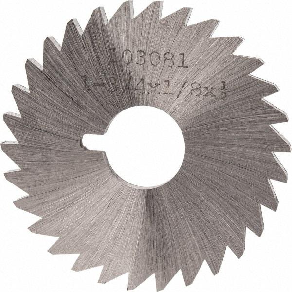 Made in USA - 1-3/4" Diam x 1/8" Blade Thickness x 1/2" Arbor Hole Diam, 30 Tooth Slitting and Slotting Saw - Arbor Connection, Right Hand, Uncoated, High Speed Steel, Concave Ground, Contains Keyway - A1 Tooling