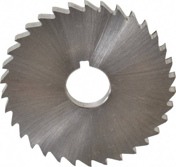 Made in USA - 2" Diam x 5/32" Blade Thickness x 1/2" Arbor Hole Diam, 34 Tooth Slitting and Slotting Saw - Arbor Connection, Right Hand, Uncoated, High Speed Steel, Concave Ground, Contains Keyway - A1 Tooling