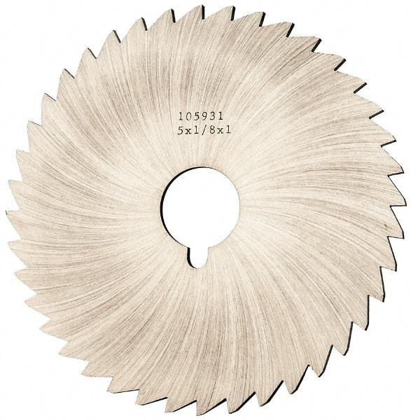 Made in USA - 5" Diam x 1/8" Blade Thickness x 1" Arbor Hole Diam, 40 Tooth Slitting and Slotting Saw - Arbor Connection, Right Hand, Uncoated, High Speed Steel, Concave Ground, Contains Keyway - A1 Tooling