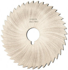 Made in USA - 5" Diam x 1/8" Blade Thickness x 1" Arbor Hole Diam, 40 Tooth Slitting and Slotting Saw - Arbor Connection, Right Hand, Uncoated, High Speed Steel, Concave Ground, Contains Keyway - A1 Tooling