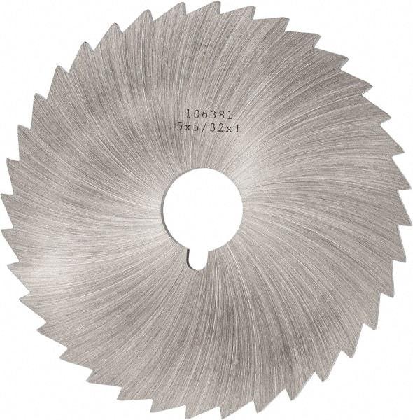 Made in USA - 5" Diam x 5/32" Blade Thickness x 1" Arbor Hole Diam, 36 Tooth Slitting and Slotting Saw - Arbor Connection, Right Hand, Uncoated, High Speed Steel, Concave Ground, Contains Keyway - A1 Tooling