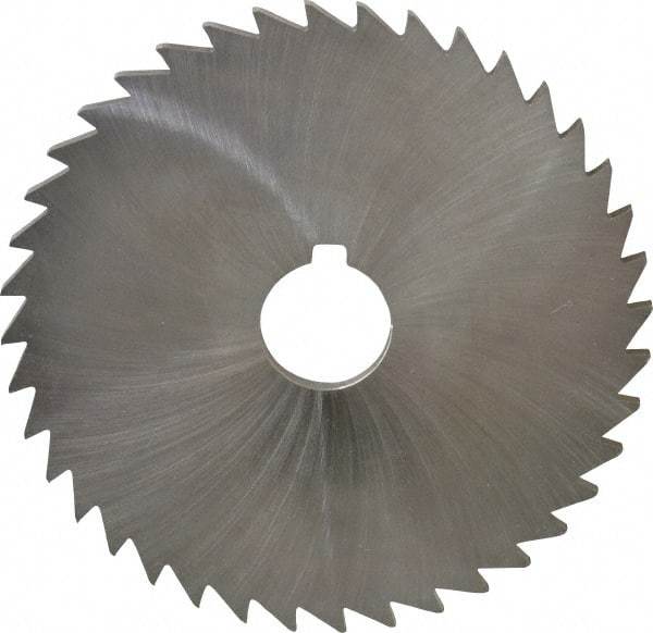 Made in USA - 5" Diam x 3/16" Blade Thickness x 1" Arbor Hole Diam, 36 Tooth Slitting and Slotting Saw - Arbor Connection, Right Hand, Uncoated, High Speed Steel, Concave Ground, Contains Keyway - A1 Tooling