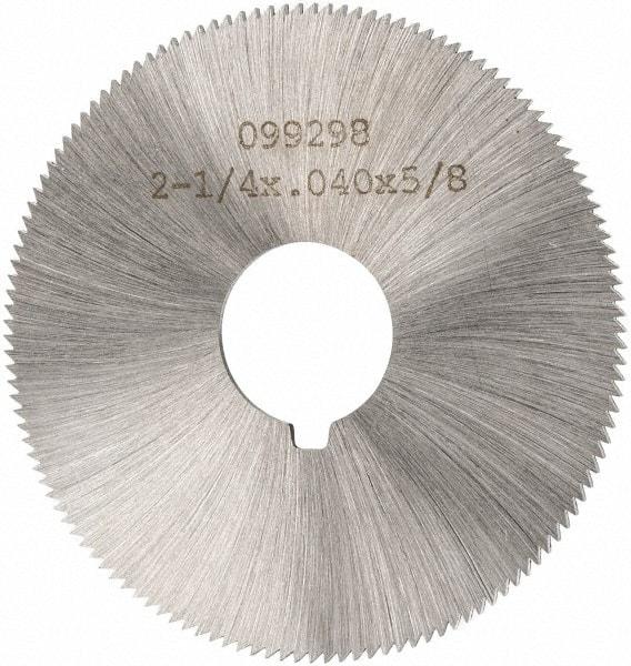 Made in USA - 2-1/4" Diam x 0.04" Blade Thickness x 5/8" Arbor Hole Diam, 132 Tooth Slitting and Slotting Saw - Arbor Connection, Right Hand, Uncoated, High Speed Steel, Concave Ground, Contains Keyway - A1 Tooling