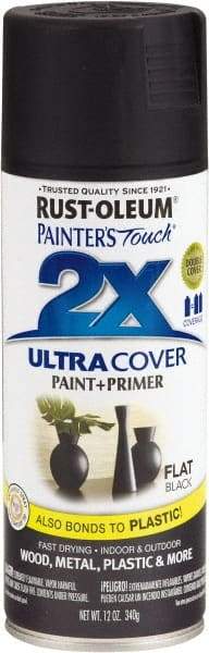 Rust-Oleum - Black, Flat, Enamel Spray Paint - 8 to 12 Sq Ft per Can, 12 oz Container - A1 Tooling