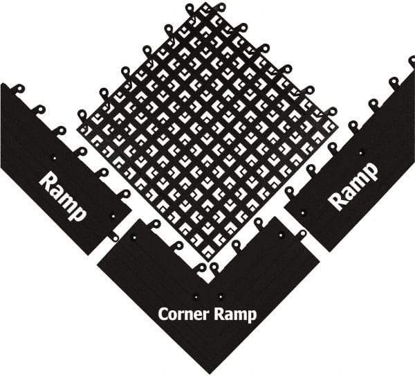 Wearwell - 15" Long x 6" Wide x 7/8" Thick, Anti-Fatigue Modular Matting Outside Corner - Male, 2 Interlocking Sides, Black, For Dry & Wet Areas, Series 560 - A1 Tooling